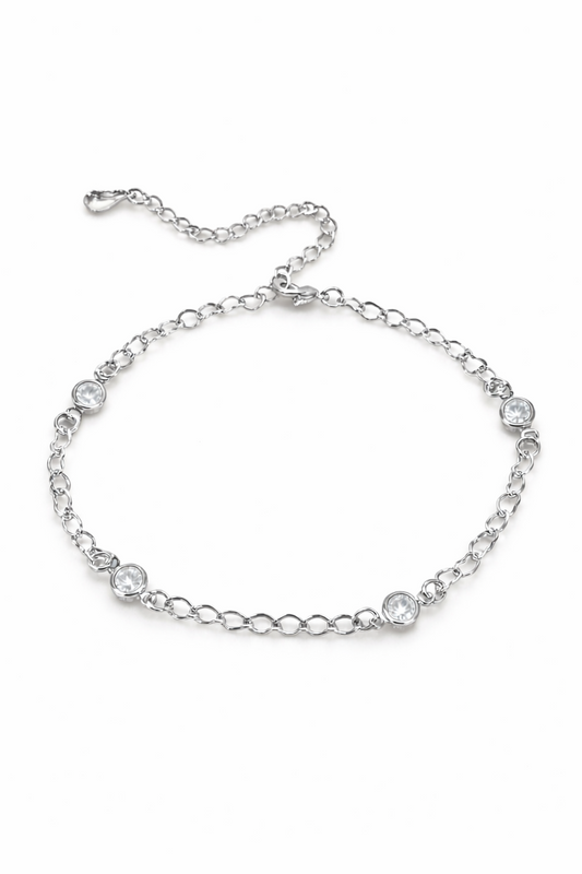 PULSEIRA COM ELOS DE CORAÇÕES E PONTO DE LUZ DE PEDRAS DE ZIRCÔNIA